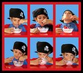 Picture Title - 6 stages of a pirate eating his dessert.