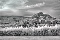 Picture Title - lagoon, buildings, mountains and the sky