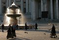 Picture Title - Fountain, clergymen and pigeons
